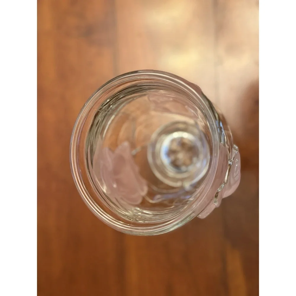 Teleflora Glass Heavy‎ Vase Raised Puff Frosted Pink Roses Lead Crystal France